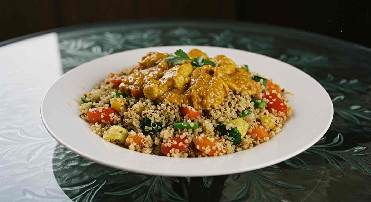 Salteado de Quinoa con Verduras y Pollo al Curry