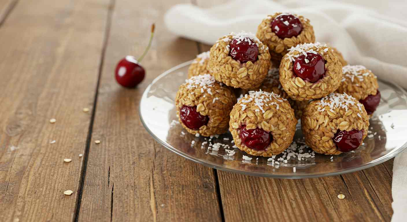 Bocaditos de avena para el desayuno con Cerezas y coco