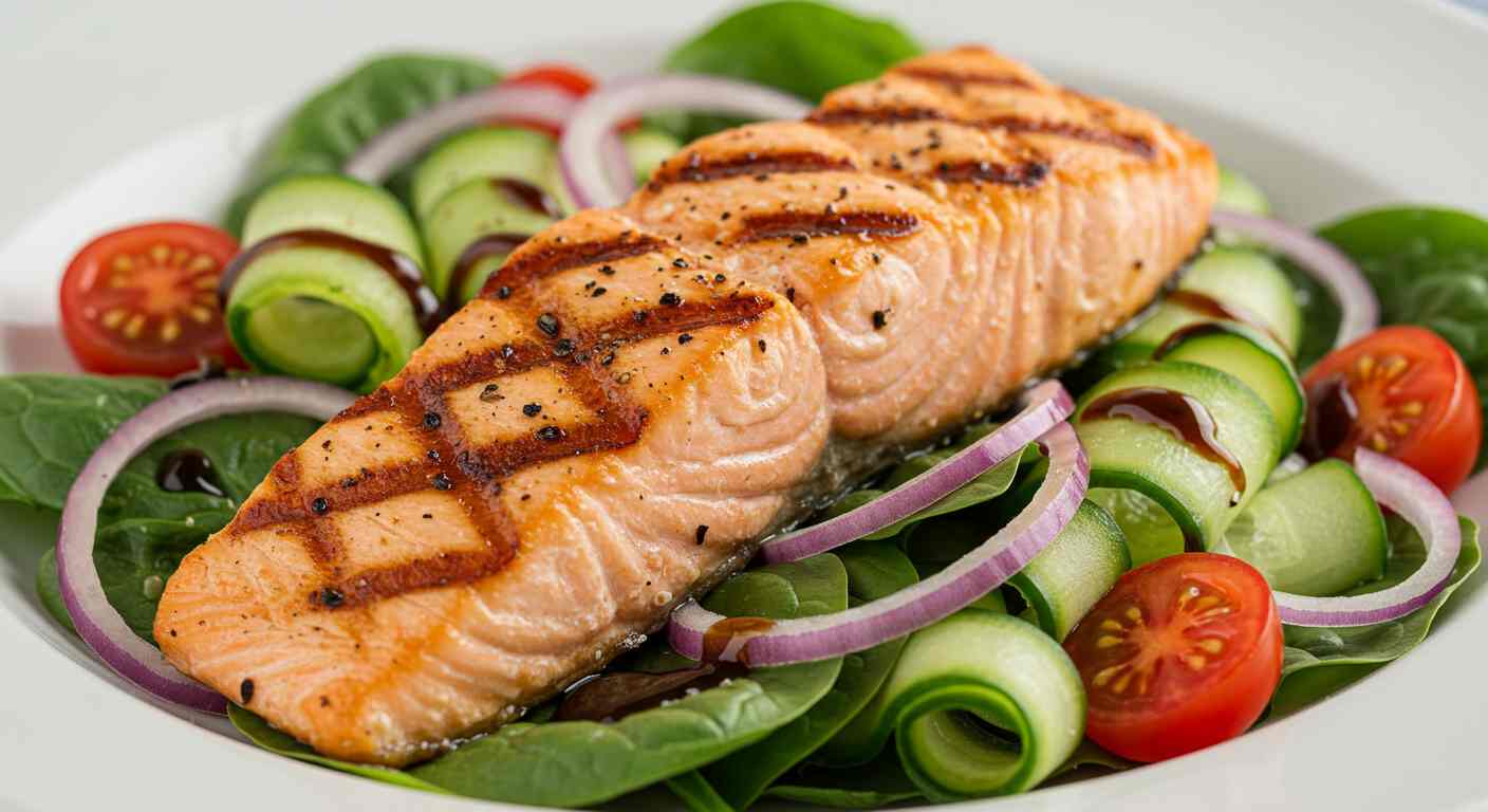 Ensalada De Salmón A La Parrilla Vinagreta