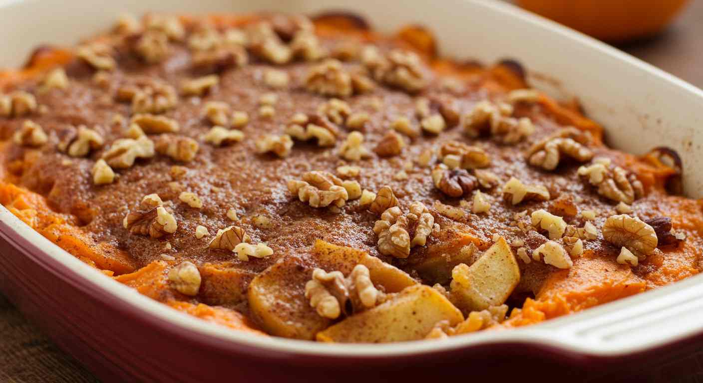 Cazuela de Camote y Manzana con Cobertura de Canela y Nueces - Especial para Tiroides