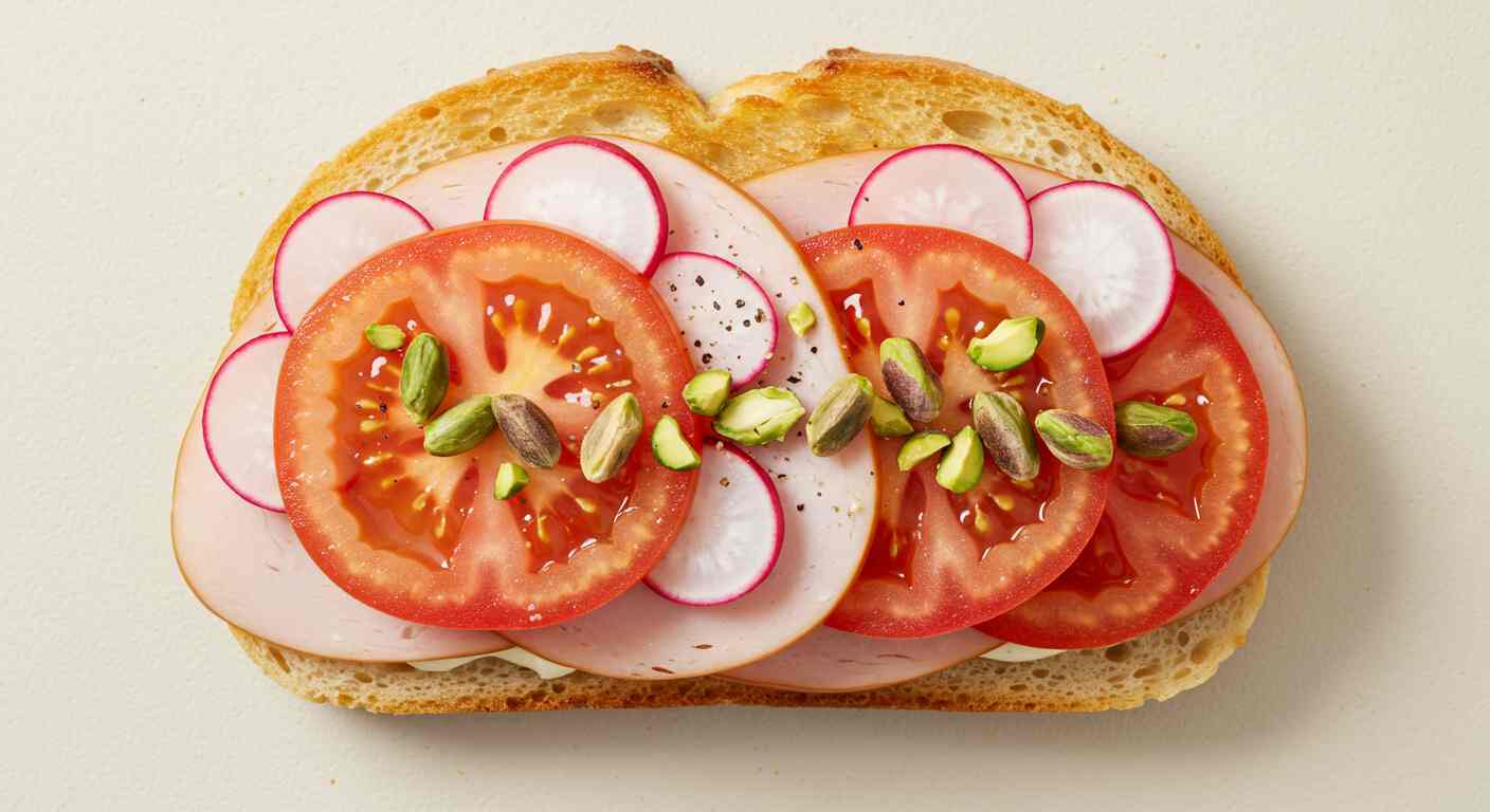 Receta saludable: Tostadas de Pavo, Tomate y Rábanos con Pistachios - Ideal para Diabéticos - Diabéticos