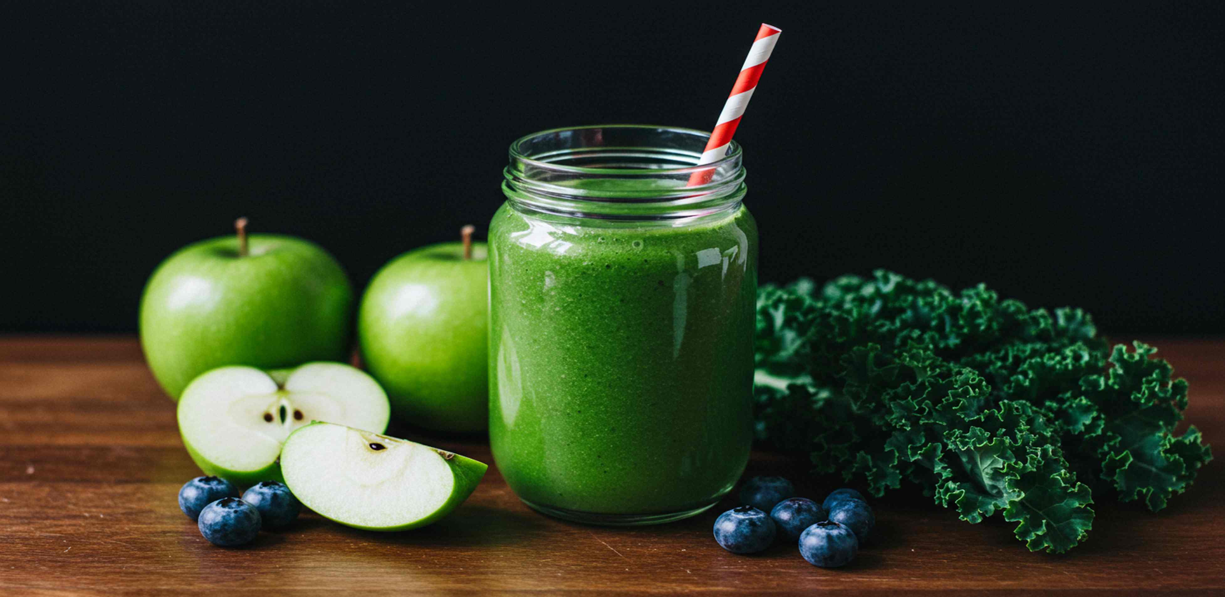 Batido de manzana, col rizada y arándanos